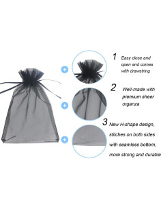 Bolsas de Organza Wudygirl 100 Piezas 13x18cm Negro 2