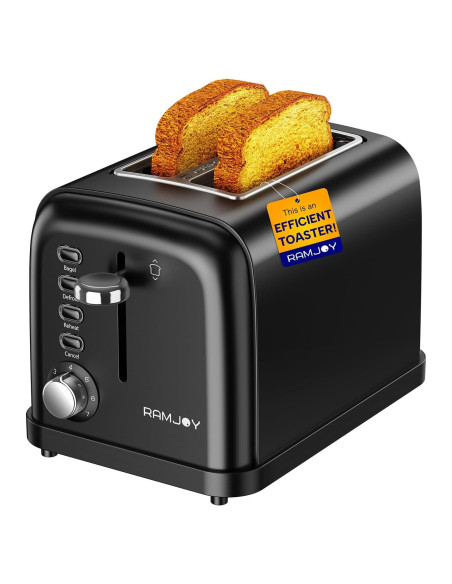 Tostadora 2 Rebanadas RAMJOY Negra Acero Inoxidable 900W
