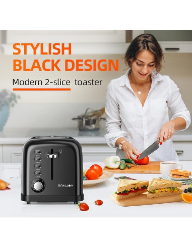 Tostadora 2 Rebanadas RAMJOY Negra Acero Inoxidable 900W