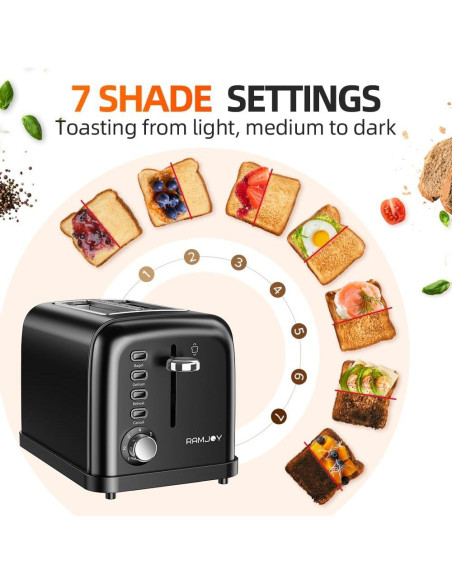 Tostadora 2 Rebanadas RAMJOY Negra Acero Inoxidable 900W