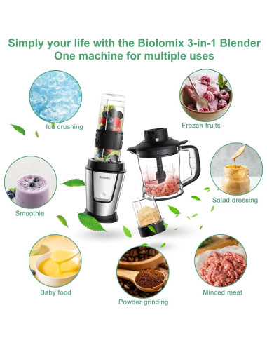 Licuadora y Procesador de Alimentos Biolomix 700W 3 en 1
