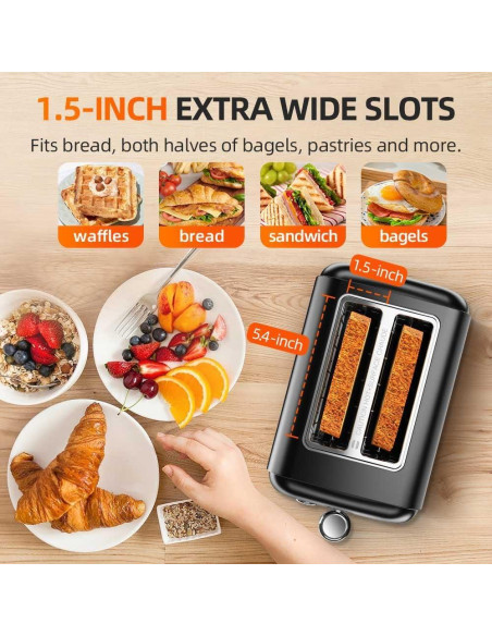 Tostadora 2 Rebanadas RAMJOY Negra Acero Inoxidable 900W