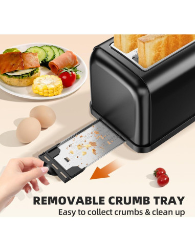 Tostadora 2 Rebanadas RAMJOY Negra Acero Inoxidable 900W