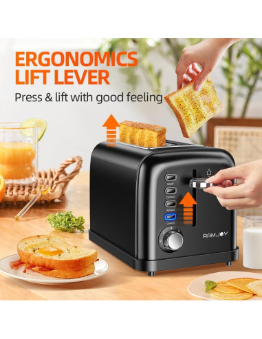 Tostadora 2 Rebanadas RAMJOY Negra Acero Inoxidable 900W