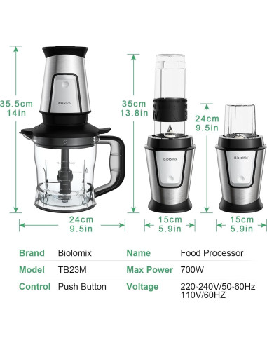 Licuadora y Procesador de Alimentos Biolomix 700W 3 en 1
