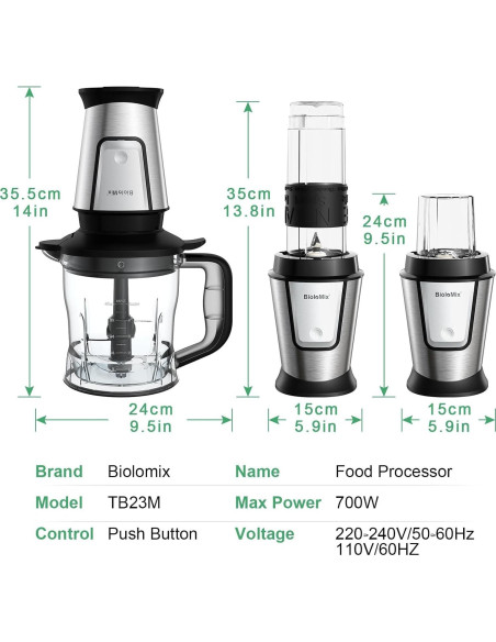 Licuadora y Procesador de Alimentos Biolomix 700W 3 en 1 Licuadora y Procesador de Alimentos Biolomix 700W 3 en 1