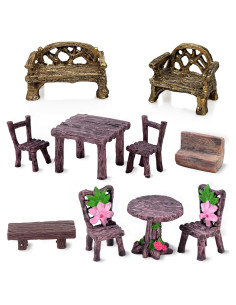 Juego de Mesa y Sillas en Miniatura PIVNASY - 10 Piezas Jardín de Hadas