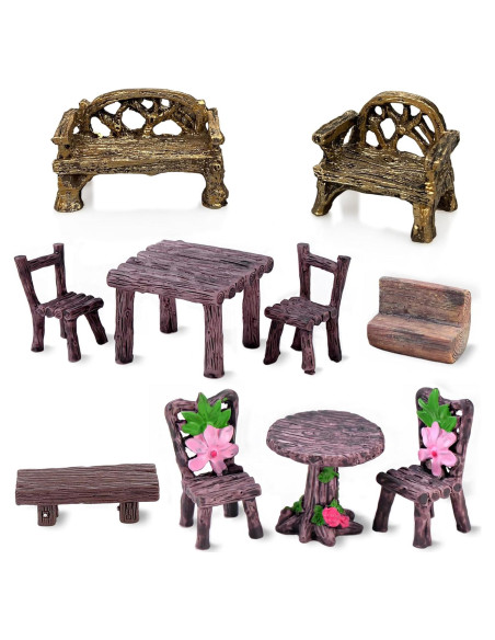 Juego de Mesa y Sillas en Miniatura PIVNASY - 10 Piezas Jardín de Hadas