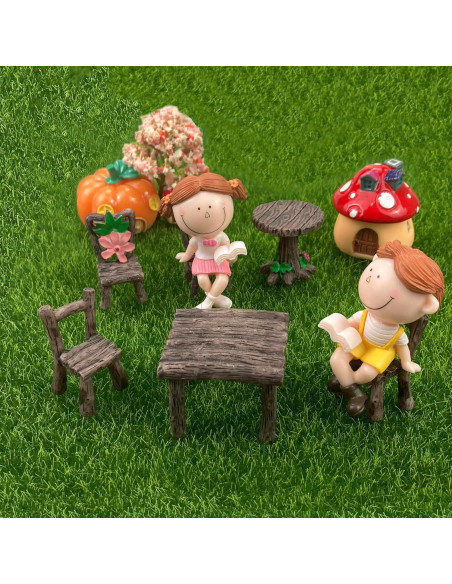Juego de Mesa y Sillas en Miniatura PIVNASY - 10 Piezas Jardín de Hadas