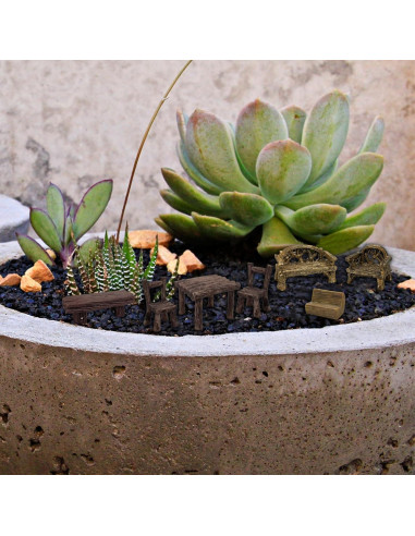 Juego de Mesa y Sillas en Miniatura PIVNASY - 10 Piezas Jardín de Hadas