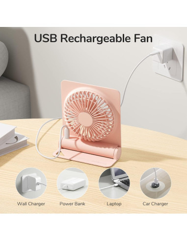 Ventilador de Escritorio JISULIFE 2000mAh Plegable Rosa