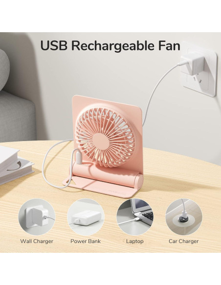 Ventilador de Escritorio JISULIFE 2000mAh Plegable Rosa