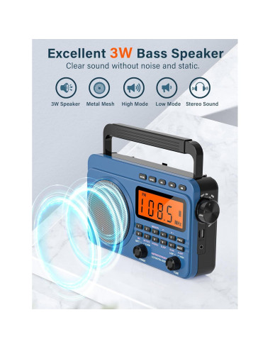 Radio Digital AM FM Portátil Jimeng 4000mAh con NOAA y MP3