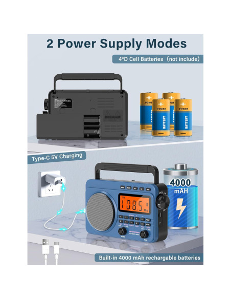 Radio Digital AM FM Portátil Jimeng 4000mAh con NOAA y MP3