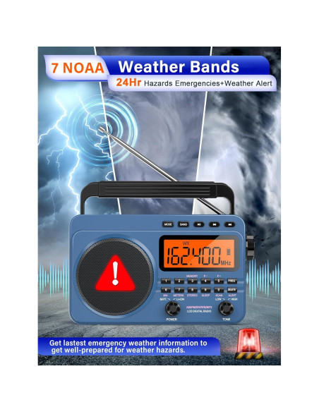 Radio Digital AM FM Portátil Jimeng 4000mAh con NOAA y MP3