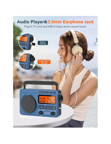 Radio Digital AM FM Portátil Jimeng 4000mAh con NOAA y MP3