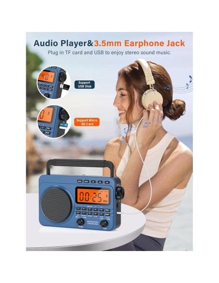Radio Digital AM FM Portátil Jimeng 4000mAh con NOAA y MP3