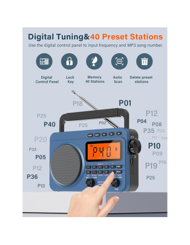 Radio Digital AM FM Portátil Jimeng 4000mAh con NOAA y MP3