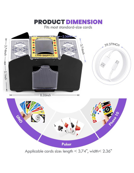 Barajador de Cartas Automático Lineba para 4 Barajas USB-C