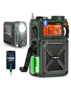 Radio Portátil Greadio R12 AM FM NOAA Bluetooth 5.4 Carga Solar