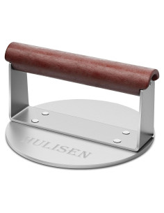 Prensa para Hamburguesas HULISEN 15 cm Acero Inoxidable con Mango de Madera