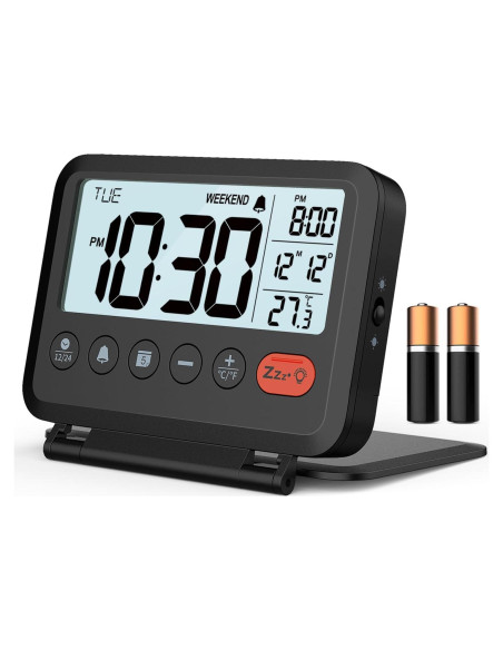 Reloj Despertador Digital de Viaje MeesMeek Negro LCD 3.54"