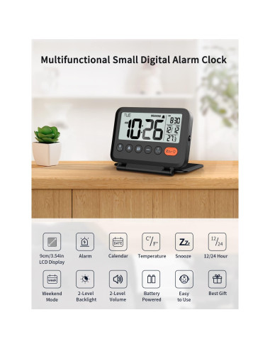 Reloj Despertador Digital de Viaje MeesMeek Negro LCD 3.54"