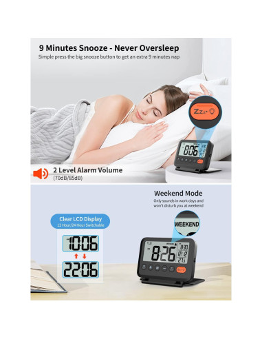 Reloj Despertador Digital de Viaje MeesMeek Negro LCD 3.54"