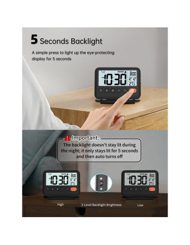 Reloj Despertador Digital de Viaje MeesMeek Negro LCD 3.54"