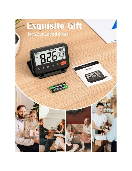 Reloj Despertador Digital de Viaje MeesMeek Negro LCD 3.54"