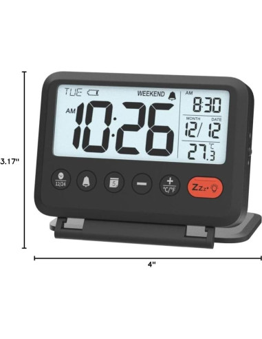 Reloj Despertador Digital de Viaje MeesMeek Negro LCD 3.54"