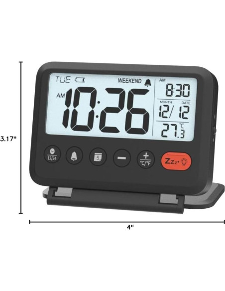 Reloj Despertador Digital de Viaje MeesMeek Negro LCD 3.54"