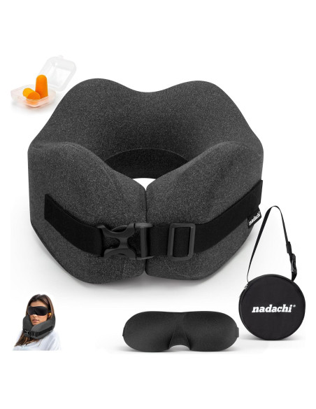Juego de Almohada de Viaje Nadachi - Espuma de Memoria, Gris