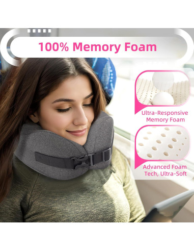 Juego de Almohada de Viaje Nadachi - Espuma de Memoria, Gris