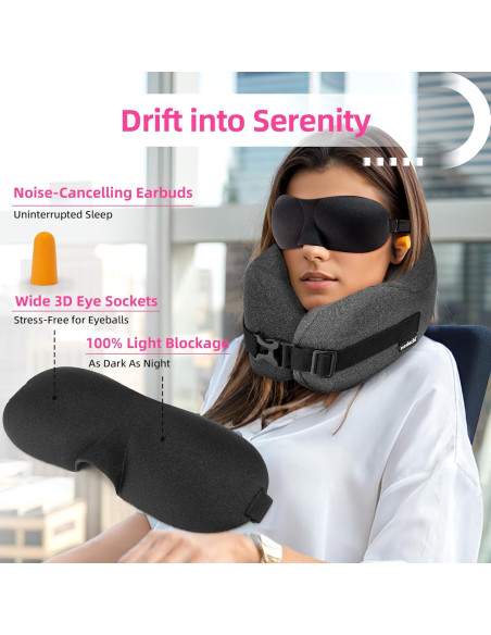 Juego de Almohada de Viaje Nadachi - Espuma de Memoria, Gris