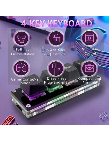 Teclado Mini Mecánico RGB BTXETUEL 4 Teclas Programable Negro