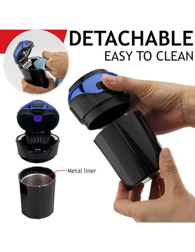 Cenicero de Auto TAKAVU 2022 Acero Inoxidable con Luz LED Azul