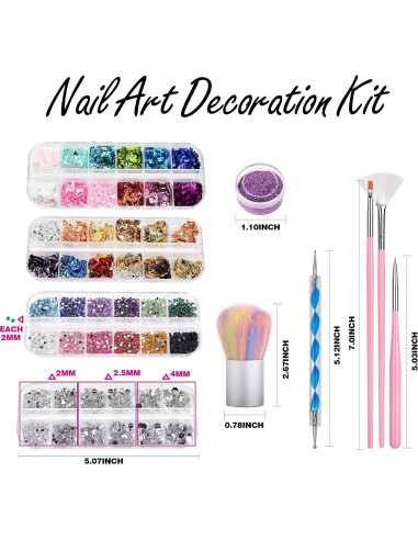 Kit de Decoración de Uñas FANDAMEI con Pinceles y Brillo