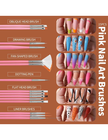 Kit de Decoración de Uñas FANDAMEI con Pinceles y Brillo