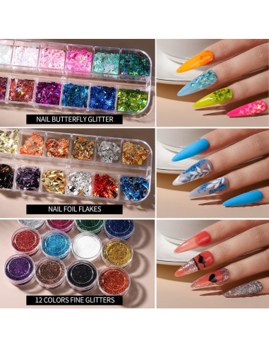 Kit de Decoración de Uñas FANDAMEI con Pinceles y Brillo