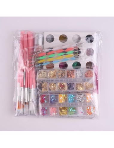 Kit de Decoración de Uñas FANDAMEI con Pinceles y Brillo