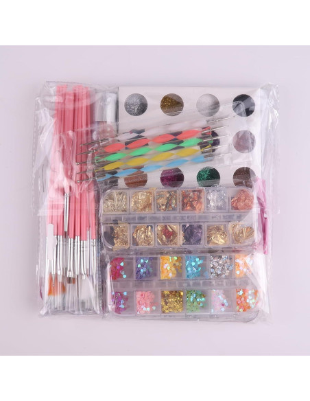 Kit de Decoración de Uñas FANDAMEI con Pinceles y Brillo