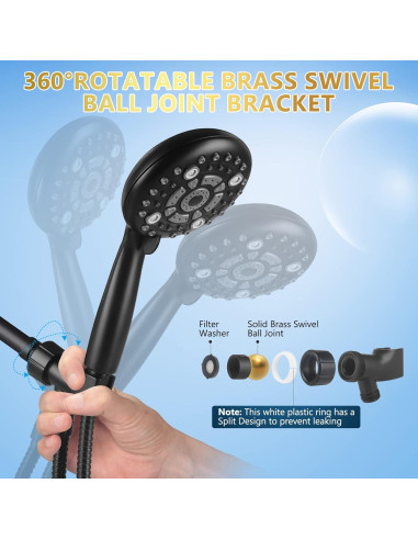 Cabezal de Ducha de Mano DAKINGS 6 Modos Alta Presión Negro