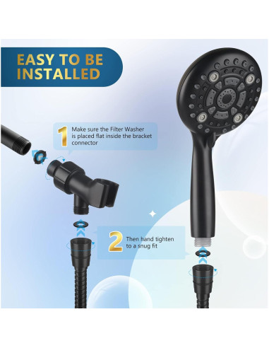 Cabezal de Ducha de Mano DAKINGS 6 Modos Alta Presión Negro