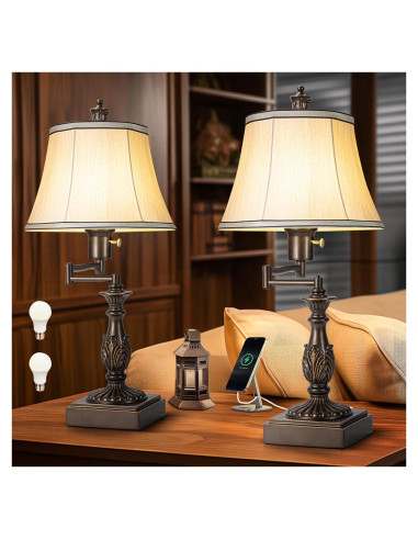 Lámpara de Mesa Rústica Ajustable Scenekoy con USB - Juego de 2