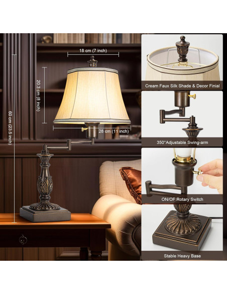 Lámpara de Mesa Rústica Ajustable Scenekoy con USB - Juego de 2