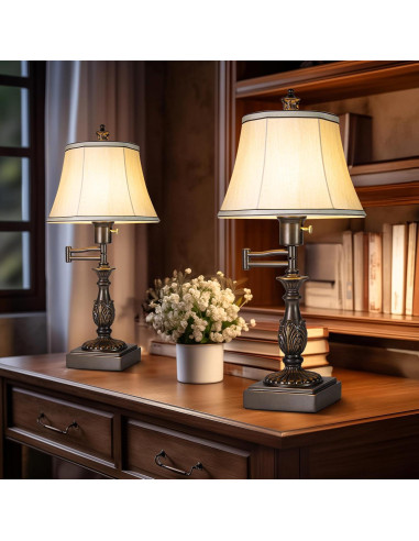 Lámpara de Mesa Rústica Ajustable Scenekoy con USB - Juego de 2