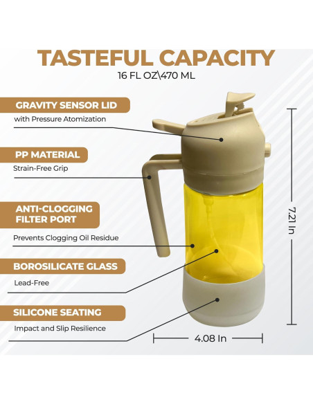 Botella de Spray de Aceite de Oliva MBO 470ml - Dispensador de Vidrio con Base de Silicona