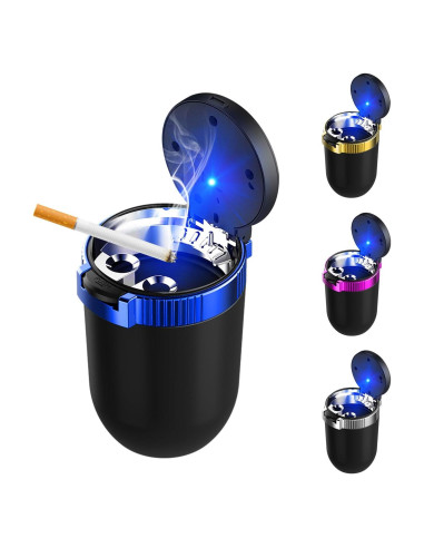Cenicero de coche Ohleats con tapa y luz LED azul