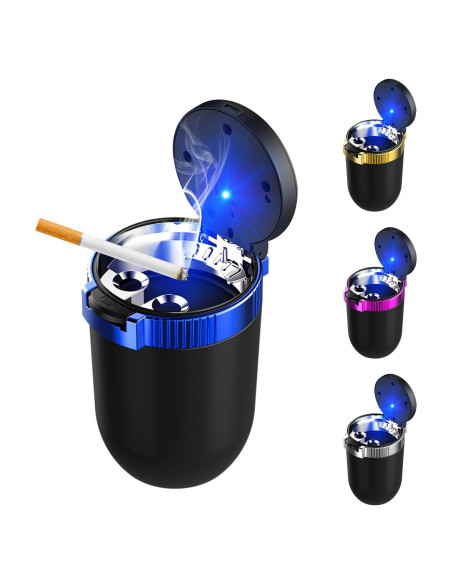 Cenicero de coche Ohleats con tapa y luz LED azul